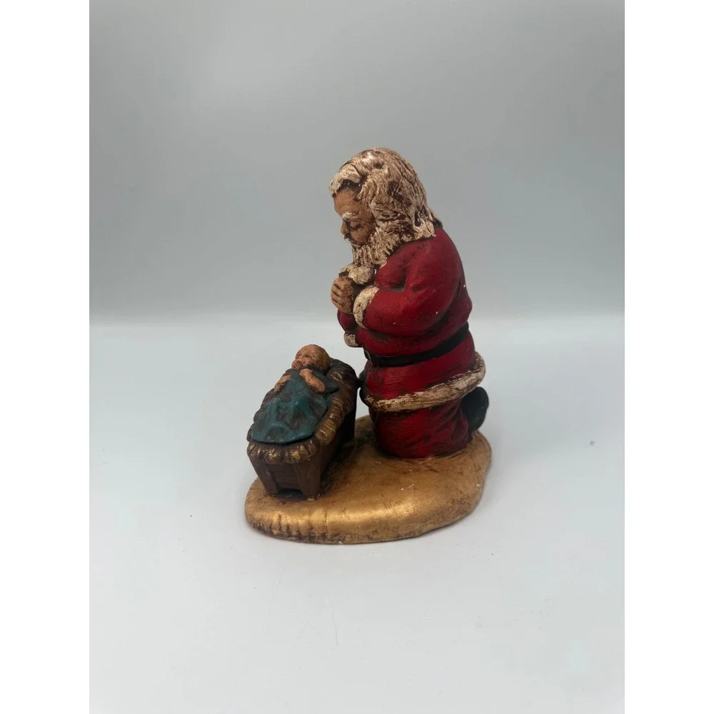 Vintage Kneeling Santa Claus Praying to Baby Jesus Ceramic Figurine Christmas
